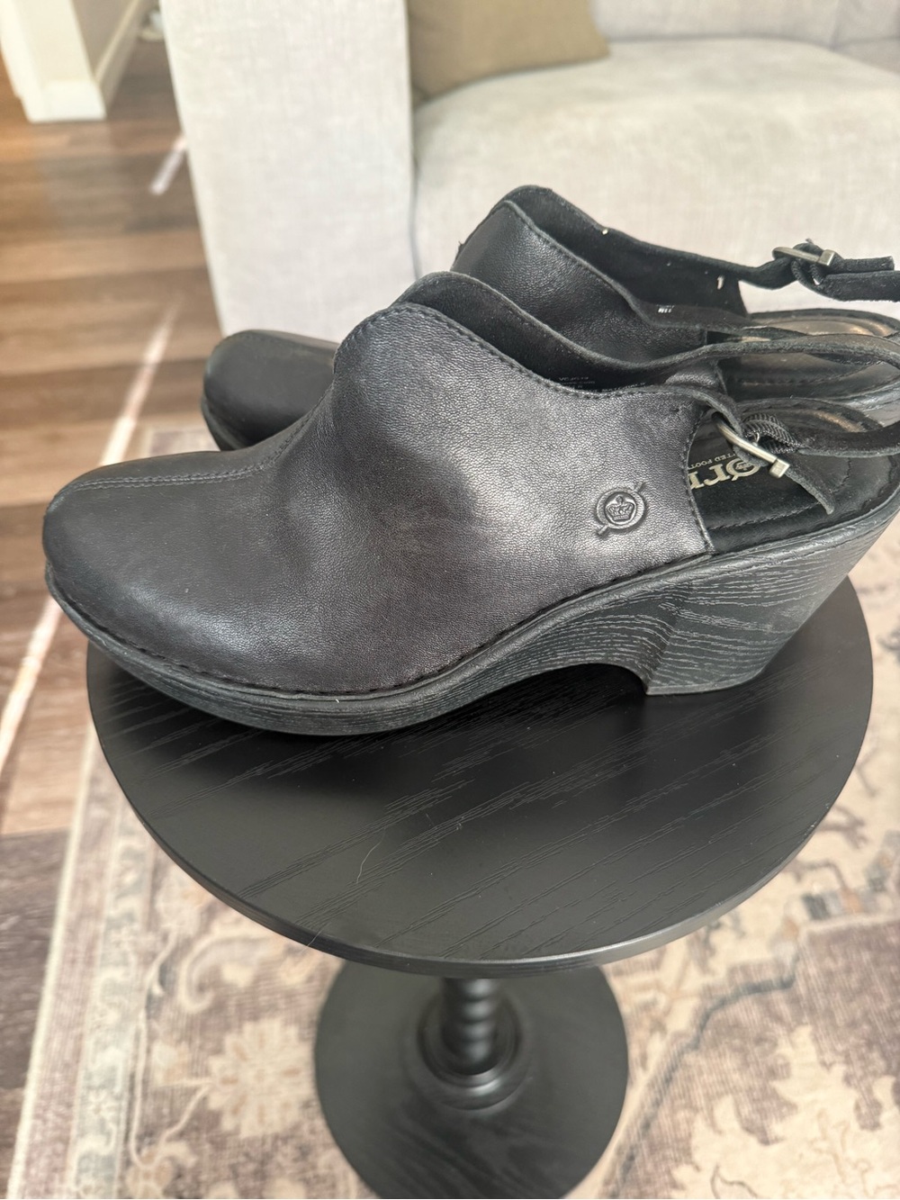 Born Black Leather Slingback Clogs with Stacked Heel SZ 11